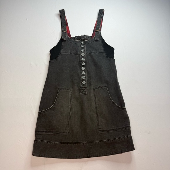 Free People Black Denim Mini Dress overall bibs goth deep pockets Xs - Picture 1 of 9